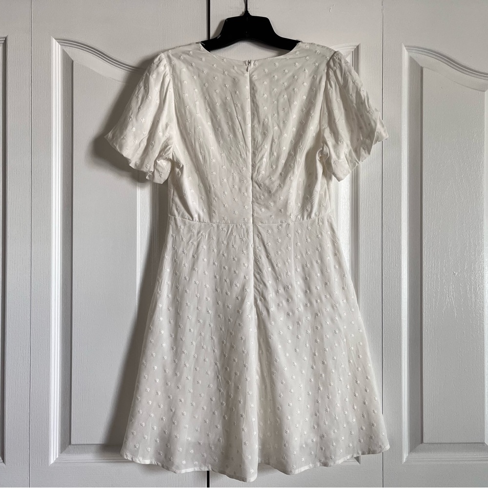 Francesca's Collections Mi Ami Rose Clip Dot white puff sleeve Mini Dress Medium - Picture 3 of 11